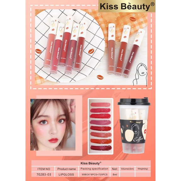 LIPGLOSS KISS BEAUTY GELAS MATTE LONGLASTING ISI 8PC No. 70283