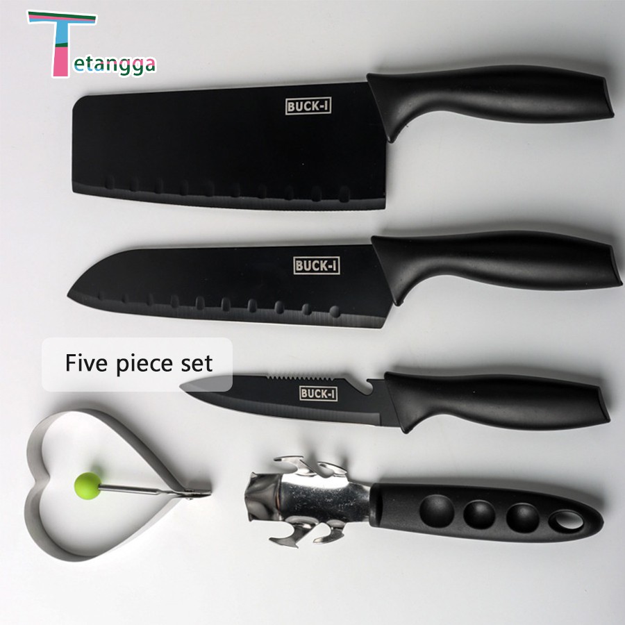 Set Pisau Dapur isi 5pcs Hitam  Pisau Set 5 pcs Black Black Kitchen Knife Set 5 Pieces High-quality