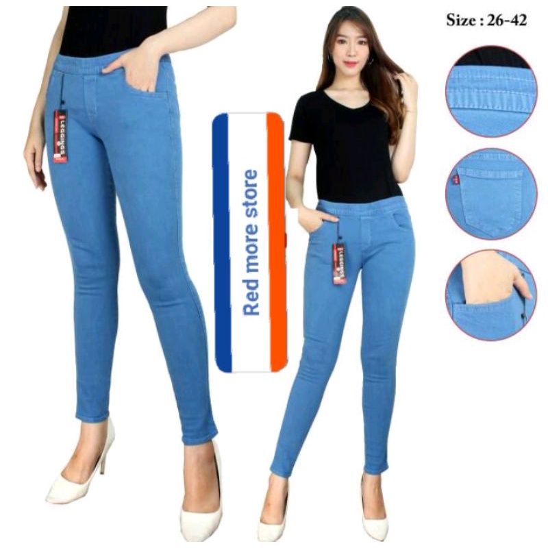 Celana jeans wanita pinggang karet-celana panjang jeans wanita model pinggang karet-celana jeans mur