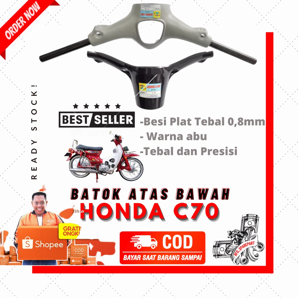 Stang Setang Motor Batok Honda C70 Atas Full Besi Tebal Murah / Stang Stir Batok Atas Bawah C70