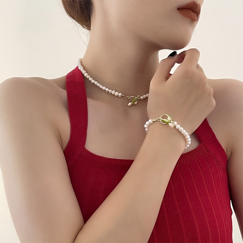 Kalung Dan Gelang Bentuk Bunga Tulip Bahan Alloy Untuk Wanita