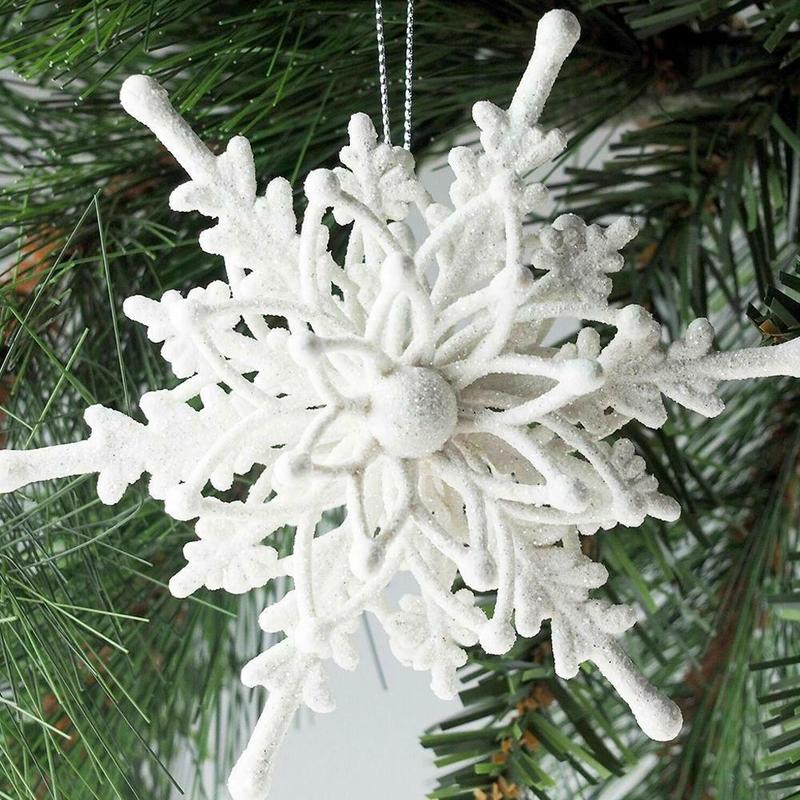 [Christmas Products] 12CM White Hollow Plastic Snowflake Christmas Tree Decoration Hanging Pendant