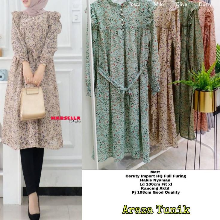 araza long tunik marsela tunik ceruty tunikmotif bunga baju atasan wanita kekinian gasper wanita tun