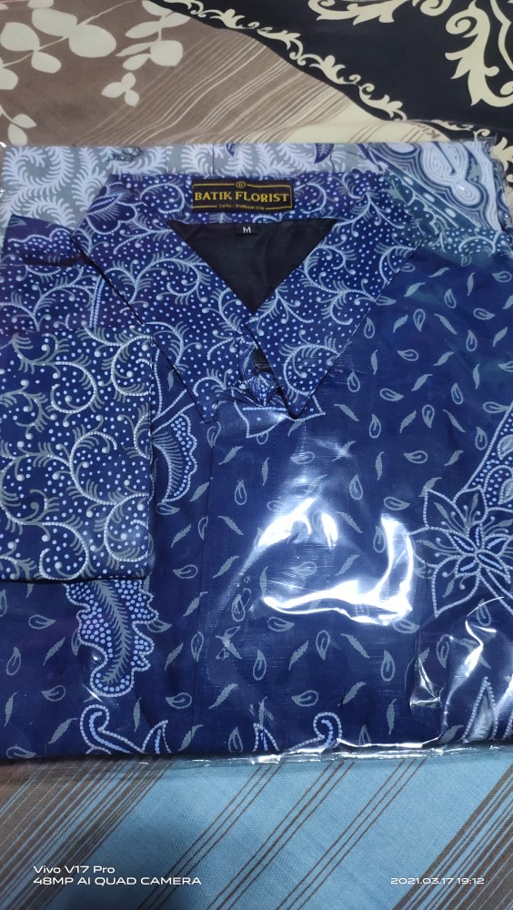 Mahadewa Biru Kemeja Batik Pria Full Furing Bahan Katun Sragenan