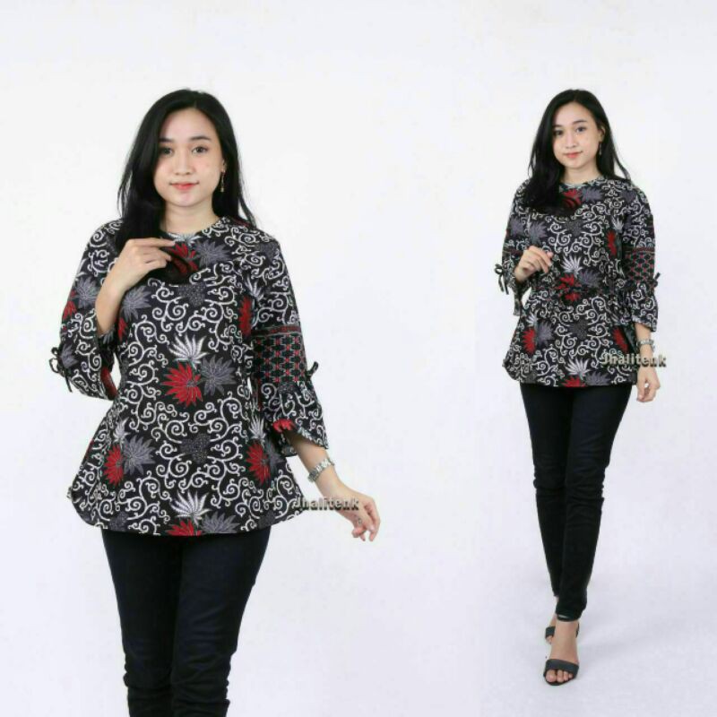 BATIK COUPLE KELUARGA sania ruffle ori ndoro jowi dnt motif Kembang Langit-Blouse
