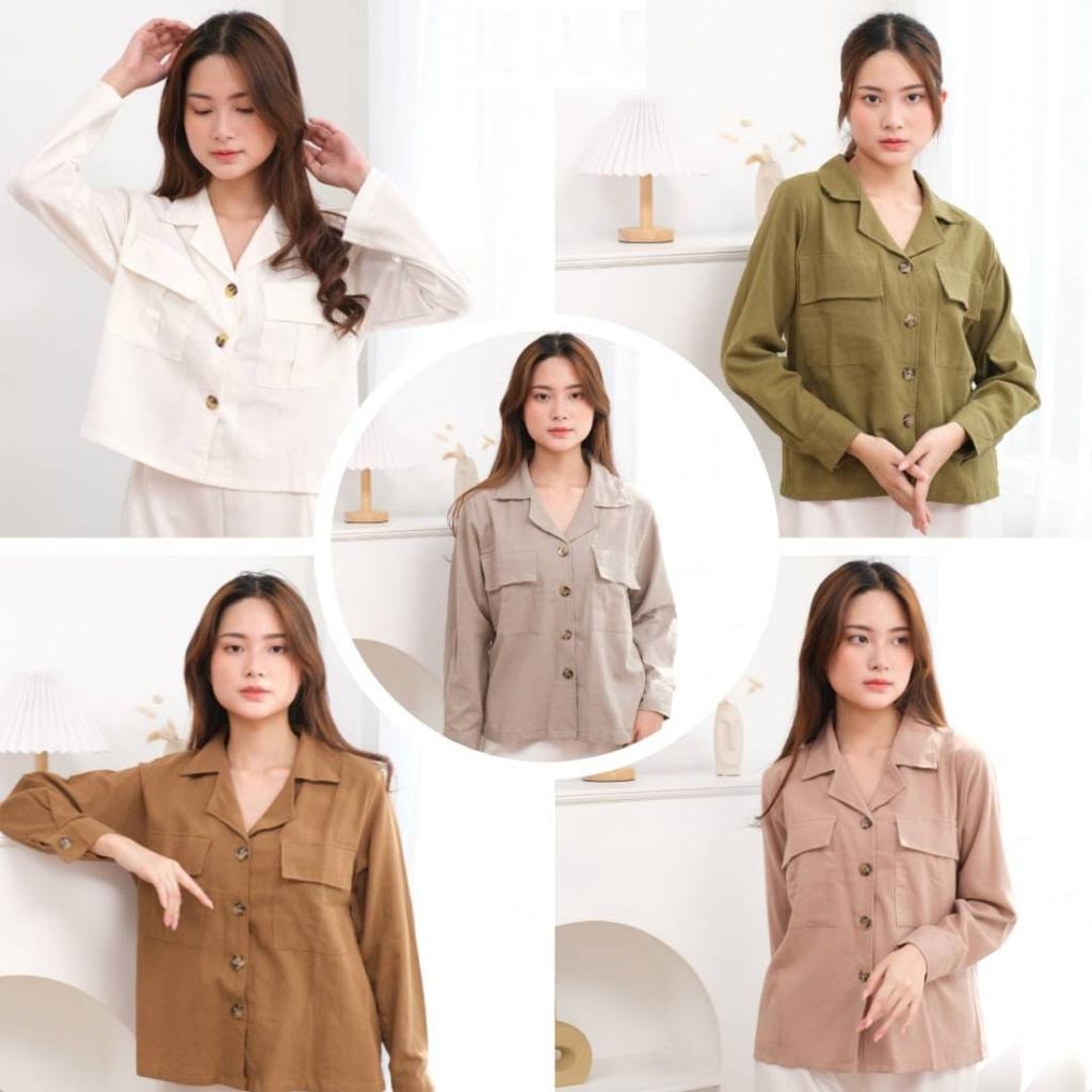 Kemeja Outer Linen | Kemeja Oversize Wanita | Kemeja Wanita Pocket Wanita Zeela - HOPYLOVY