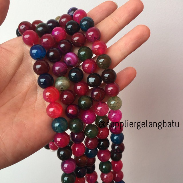 natural 12mm rainbow colour onyx ready stock pancawarna kilap serat fashion craft beads aksesoris