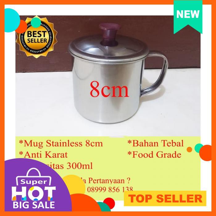 Grosir Mug Cangkir Gelas + Tutup Stainless Mini Kopi Teh Kecil 8Cm