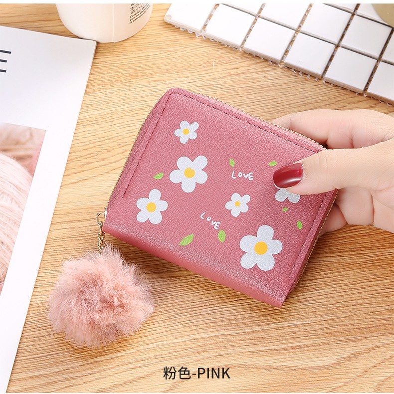 BV.ID DL382 DOMPET WANITA KECIL MOTIF BUNGA DAISY DOMPET KECIL WANITA IMPORT GANTUNGAN BULU COD