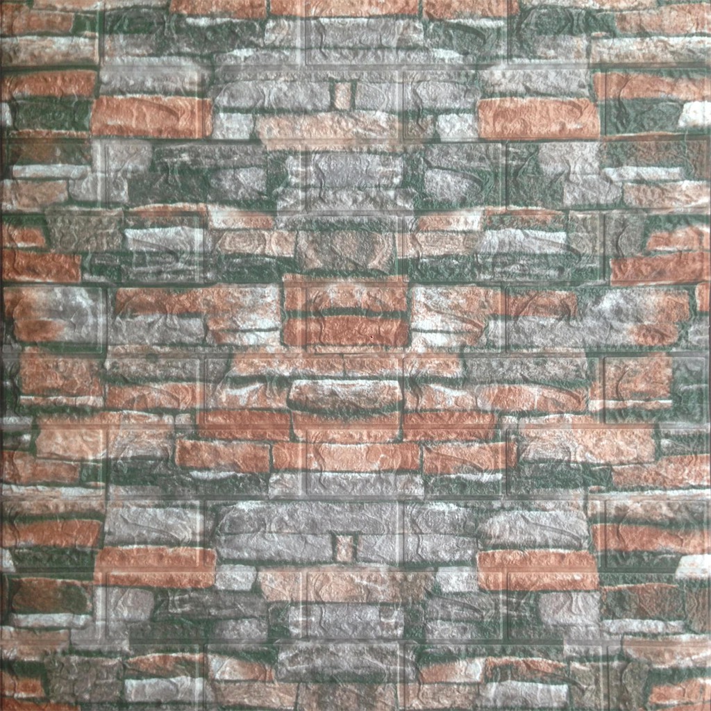 Sticker Wallpaper 3D foam Embosed Model Batu Bata kayu dan batik Sticker Wallpaper Dinding 3D-CORAK MERAH