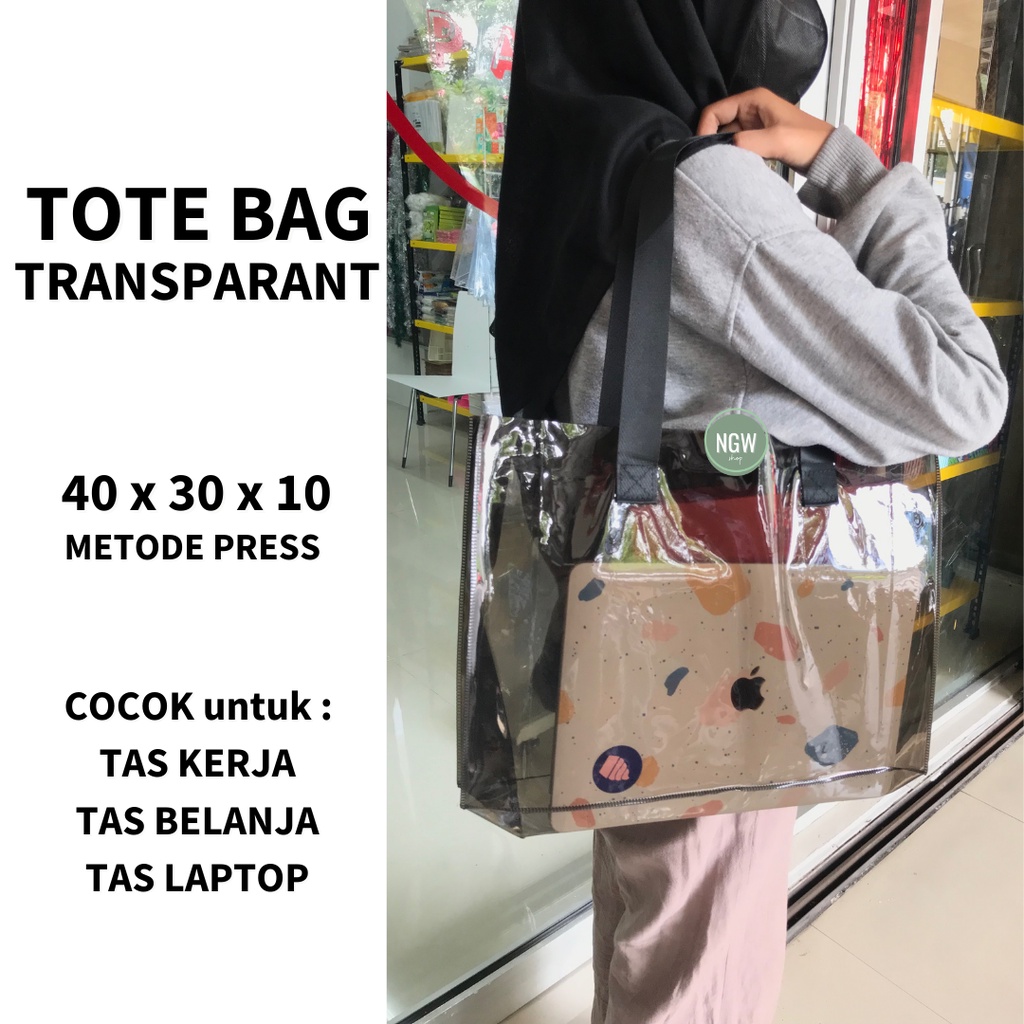 Tas totebag PVC transparant kerja kuliah 40x10x30 aneka warna hologram