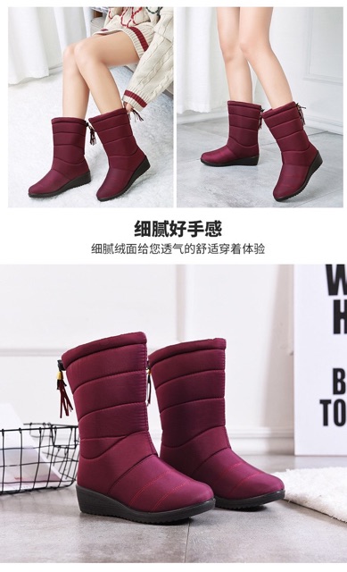 READY INDONESIA Winter boots cewek sepatu salju musim dingin wanita waterproof merah import korea