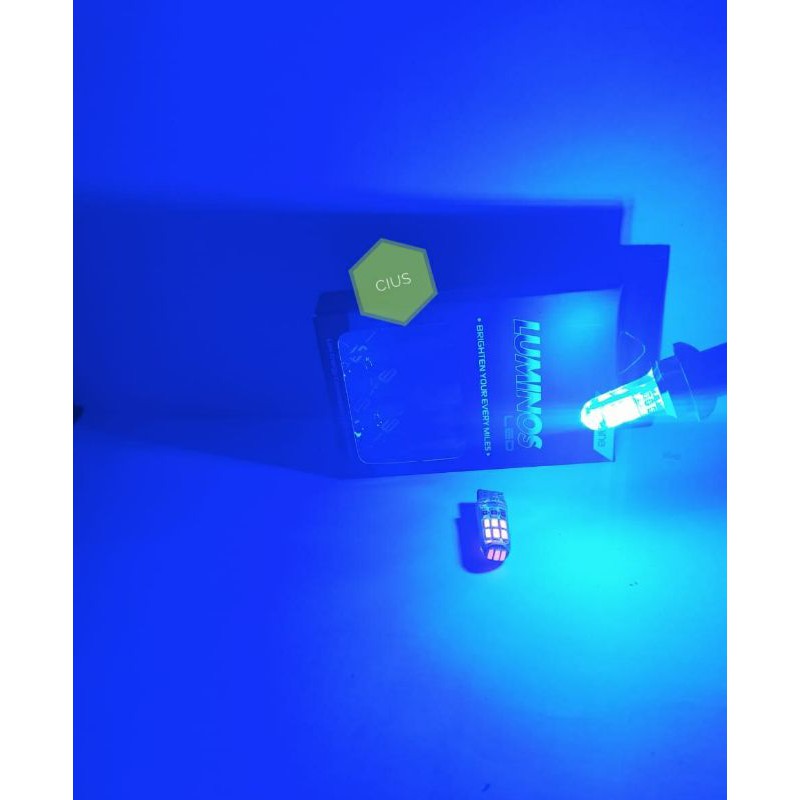 LAMPU LED T10 CRYSTAL 15 titik LUMINOS untuk sein senja plat motor mobil harga 1 buah-Strobo+diam biru