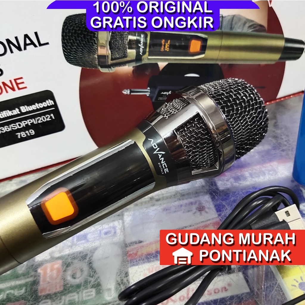 Microphone wireless Advance 102 Mic Karaoke Single Tanpa Kabel Warna kuning kilat emas gelap