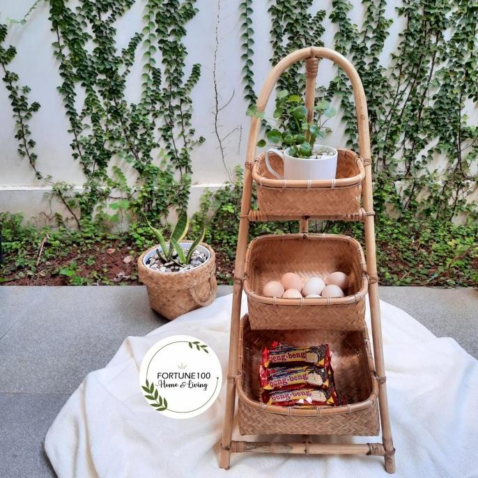 Rak Bambu / Rak Bumbu Dapur Susun / Anyaman Bambu Rotan / Rak Bawang