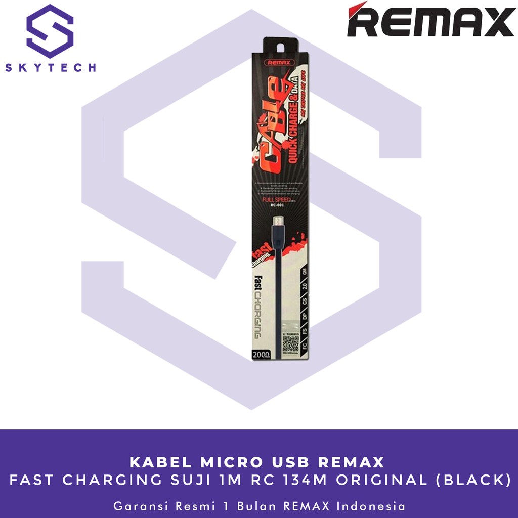 KABEL MICRO USB REMAX FULL SPEED 1M BLACK RC 001M ORIGINAL GARANSI RESMI