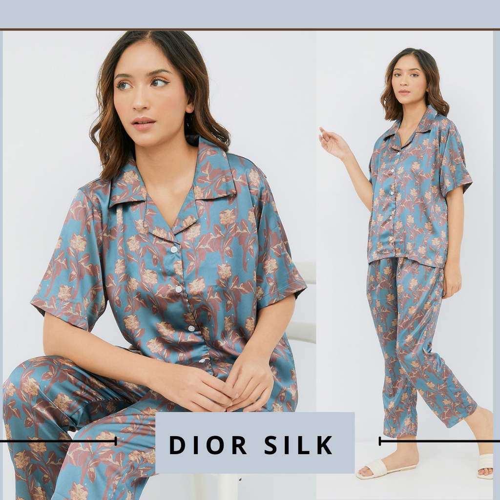 FLOWER DIOR SILK - PIYAMA/SLEEPWEAR/ONE SET/BAJU TIDUR WANITA