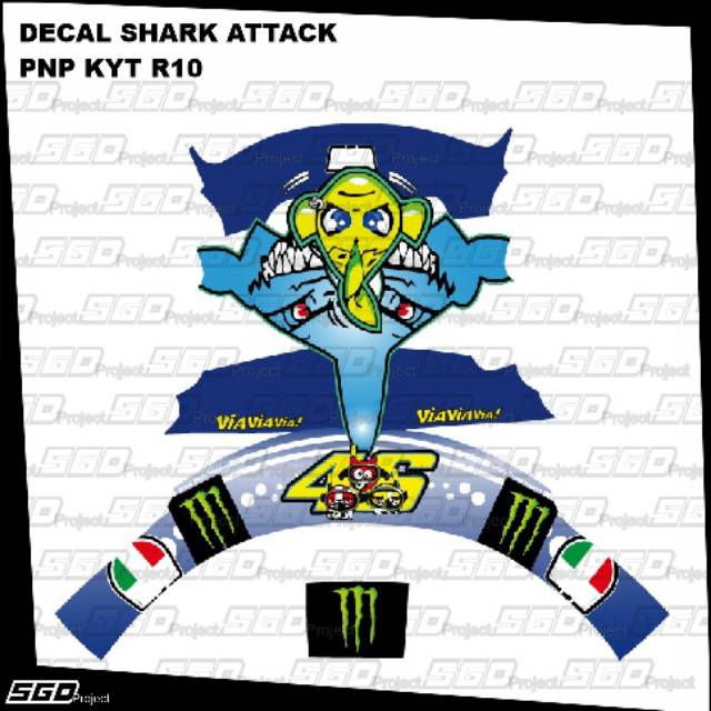 Stiker Decal Helm Motif Hiu PNP KYT R10