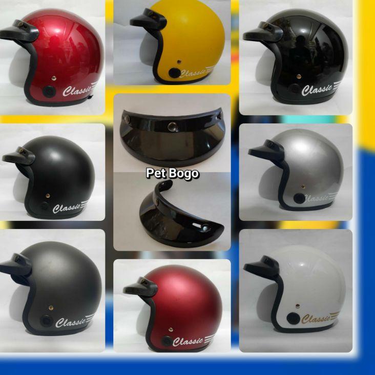 Recomended.. helm bogo classic kaca datar/helm bogo polos garis tiga kaca flat sni pria wanita/cod h