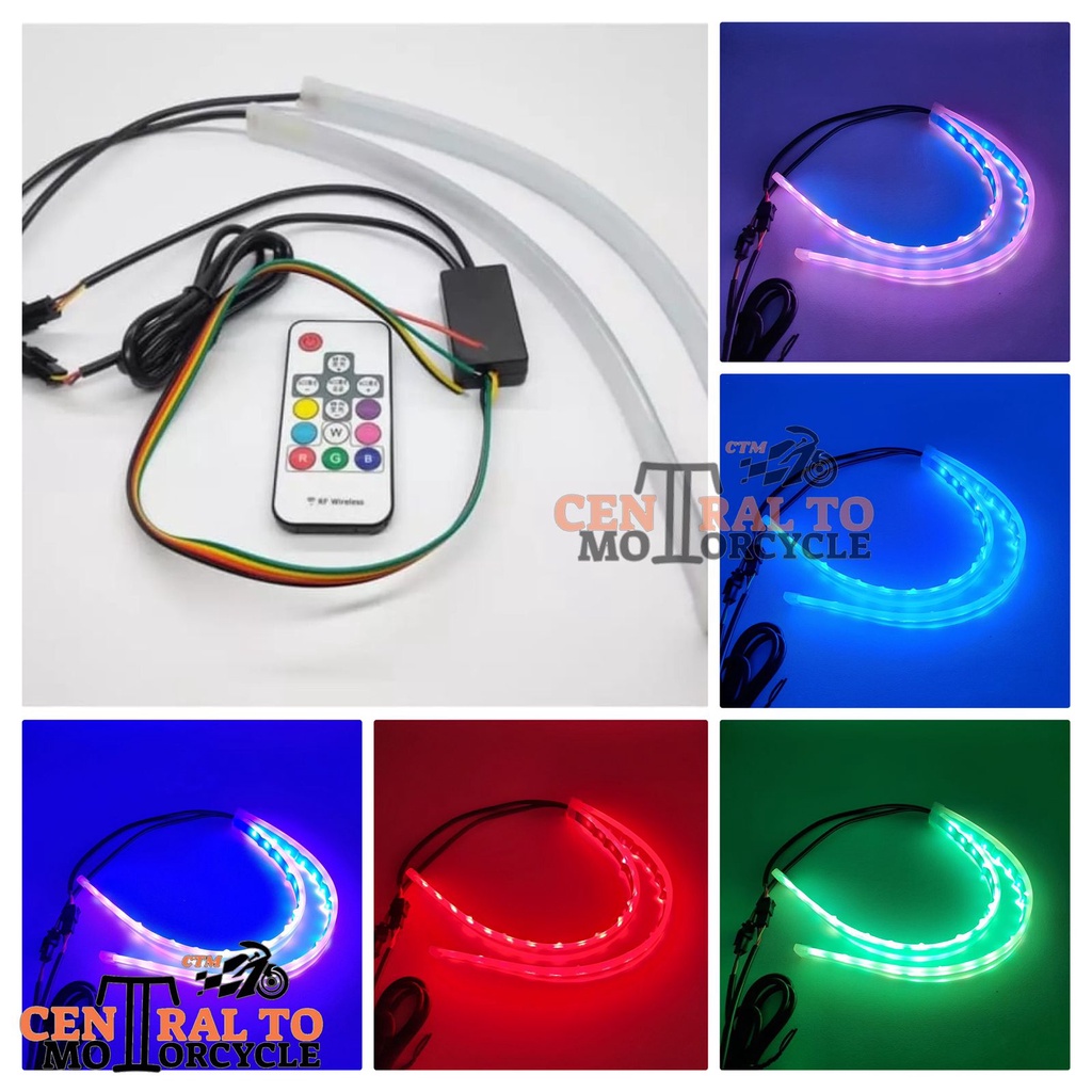 [ 2 BIJI ] LAMPU ALIS SLIM FLEXIBLE 30CM RGB REMOTE BISA MOTOR MOBIL