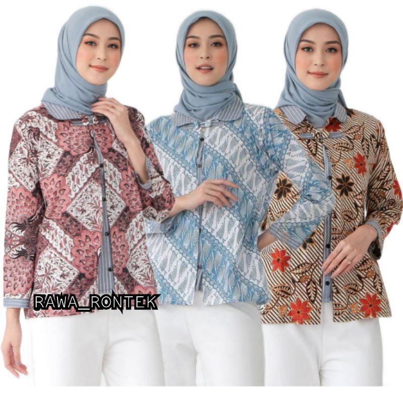 tey-17 Batik Wanita ASJ SA HRB026 Kenogo Kemeja Tosca Pendek