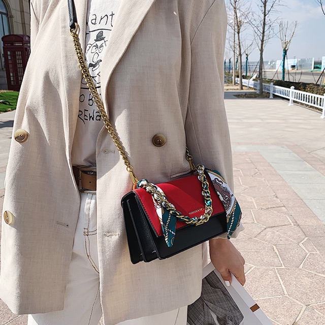 SG6612 syafniegalery sling bag with chain and syal impor tas kulit selempang murah 1609