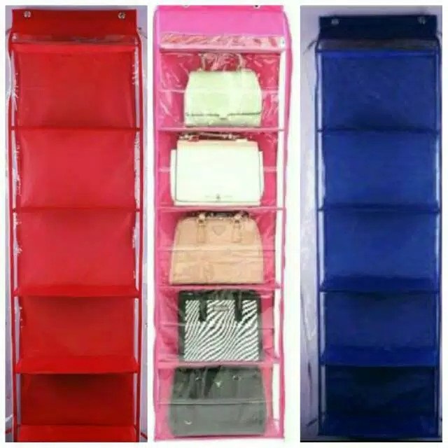 Rak Tas Gantung Resleting Pelangi MIKA TEBAL HBO Hanging Bag Organizer Zipper 6 sekat