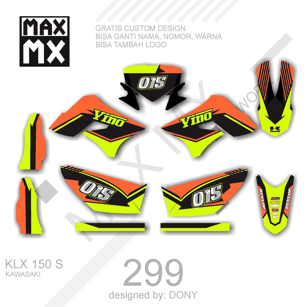 DECAL STIKER MOTOR KLX 150 S MOTIF RACING ORANGE KOMBINASI HIJAU TOSCA
