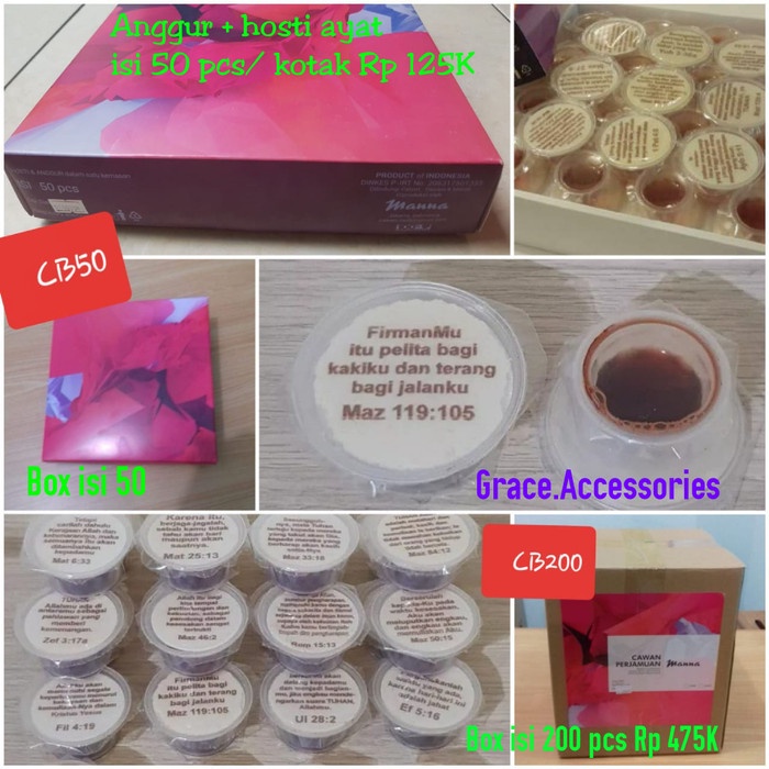 

Instant-Camilan- Hosti Ayat Roti Paket Anggur Cup Perjamuan Kudus Isi 50 Set -Camilan-Instant.