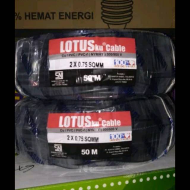 Kabel Serabut isi 2, 2x0.75 Sudah SNI merk LOTUS 50M