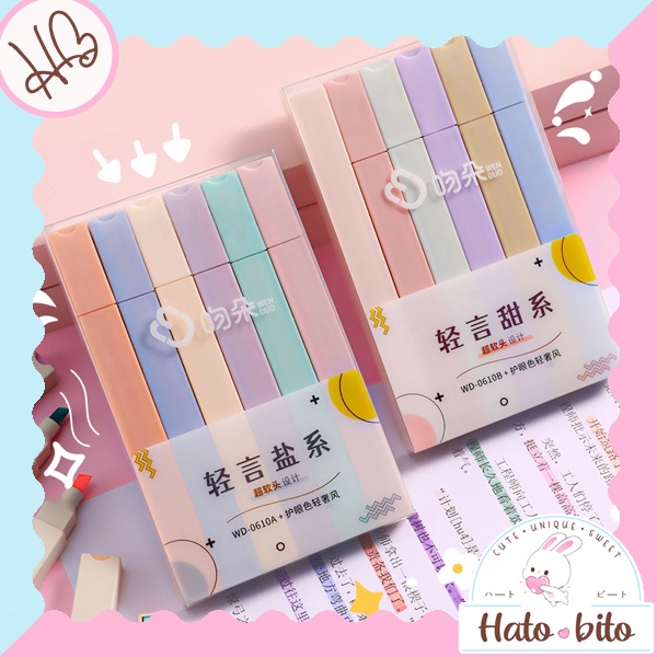 

1 set 6 pcs (6 warna) highlighter block balok kawai aesthetic warna pastel lucu HB1338