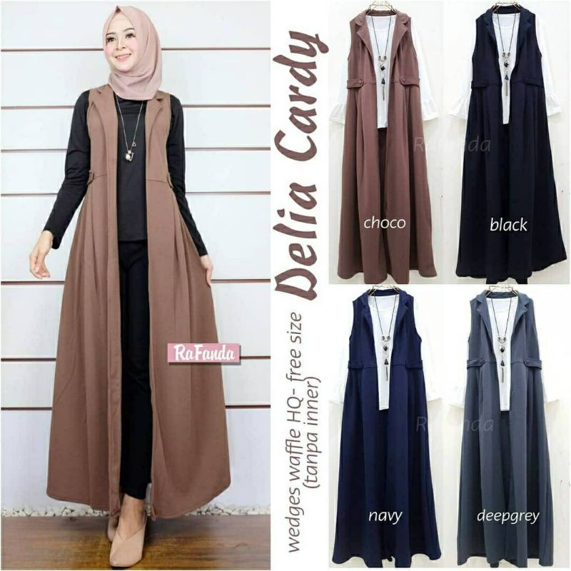 Delia Cardi, KARDIGAN MUSLIM CANTIK BAHAN WEDGES WAFFLE LD 100-120 TERMURAH TERLARIS OOTD BESTSELLER