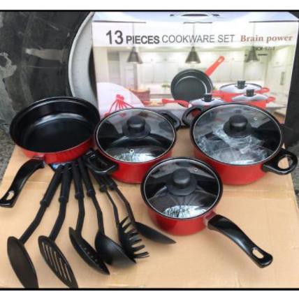 COOKWARE SET 13PCS / PANCI SET 13 PCS / PERALATAN PERLENGKAPAN MASAK 1 - Merah