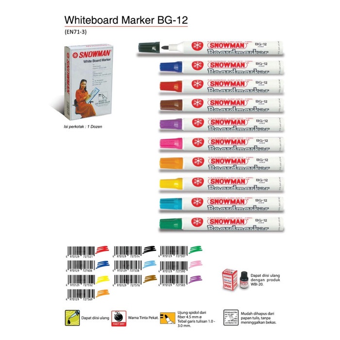 

Murah Spidol Warna White Board Snowman Lakumanisss / Bg 12 Bisa Dihapus Terbatas
