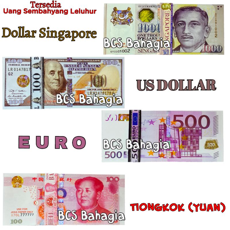 Uang Kertas Sembahyang Leluhur Cengbeng US Dollar Amerika Euro Rmb Sgd