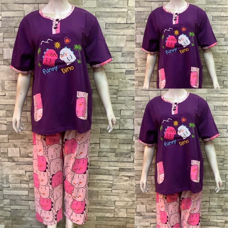 JUMBO CP DAILILAN  | BAJU TIDUR WANITA DEWASA | COD | PIYAMA-Dino Polos Ungu