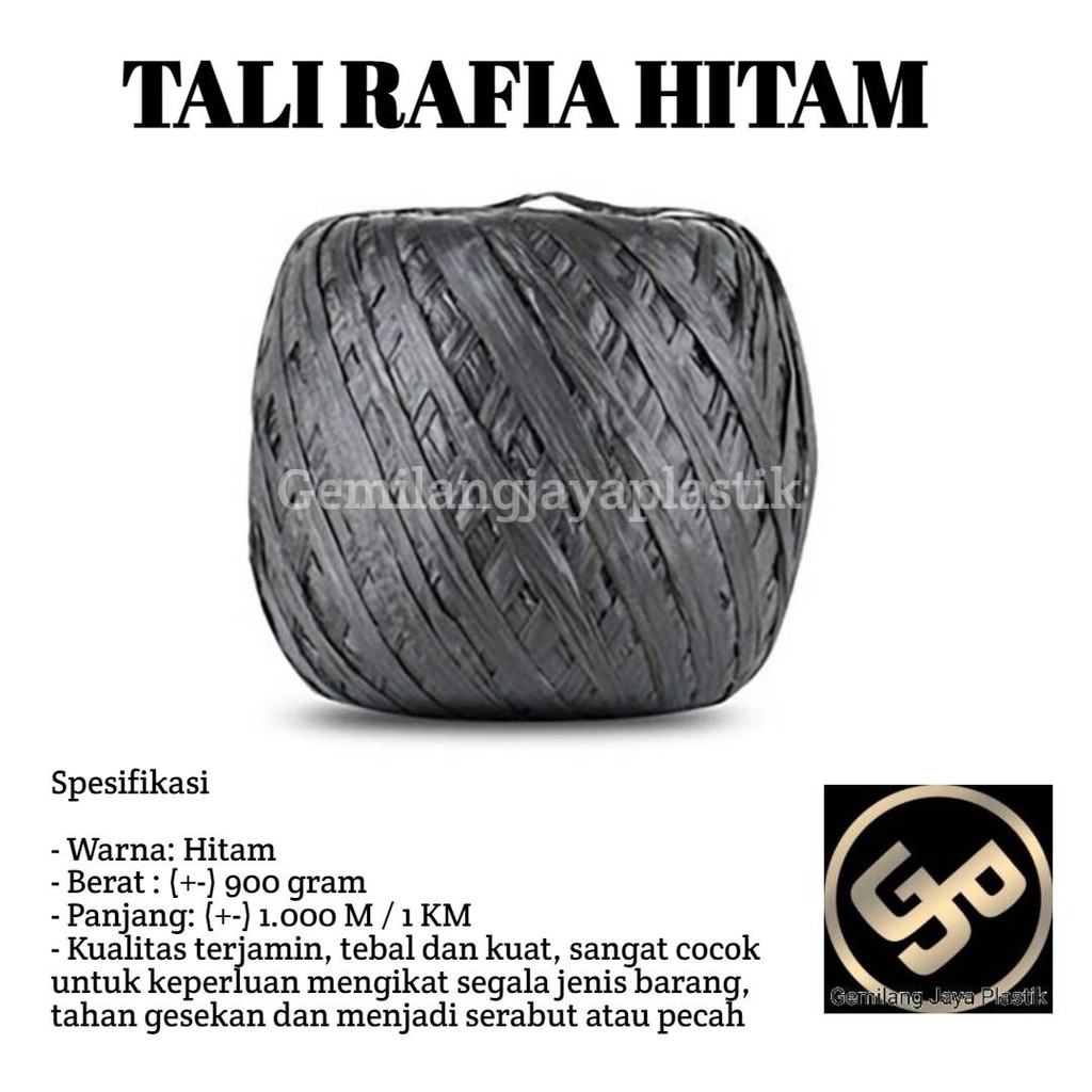 Tali Plastik / Tali Rafia Hitam Serbaguna 900 gram