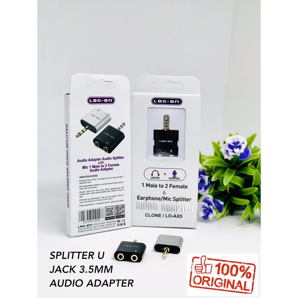 AUDIO SPLITTER U / SPLITTER Y ADAPTER LO-AX5 SUPPORT MIC-EARPHONE JACK 3.5MM LOGON