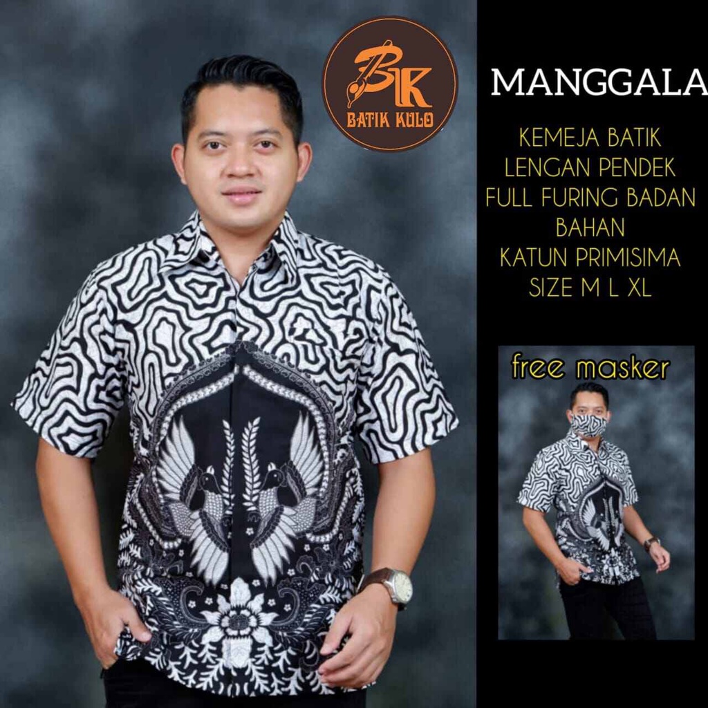 Kemeja batik lengan pendek warna putih abu / batik pria lengan pendek warna putih terbaru / hem batik pria terbaru 2022 / batik lengan pendek pria ready size M-XXL MANGGALA