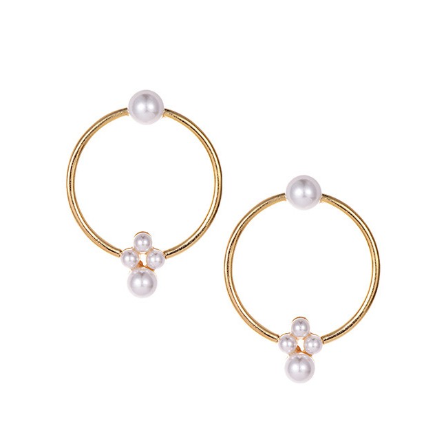 LRC Anting Tusuk Fashion Gold Alloy Circle Pearl Stud Earrings F54117