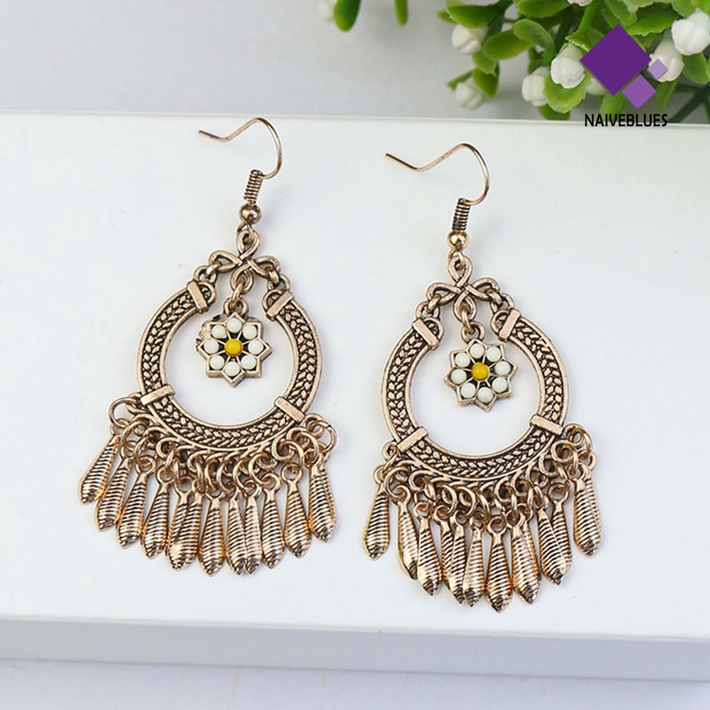 1 Pasang Anting Kait Gantung Wanita Desain Hollow Hias Manik-Manik Multi Warna Gaya Bohemian Untuk Pesta