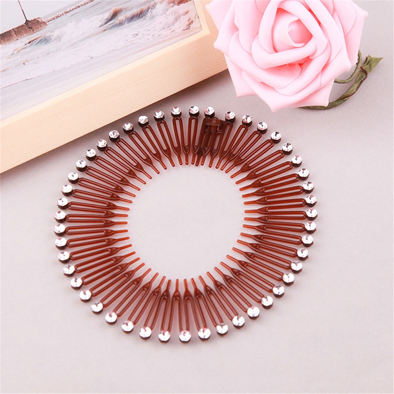 Sisir Rambut Elastis Flexible Bahan Plastik Aksen Berlian Imitasi Untuk Wanita