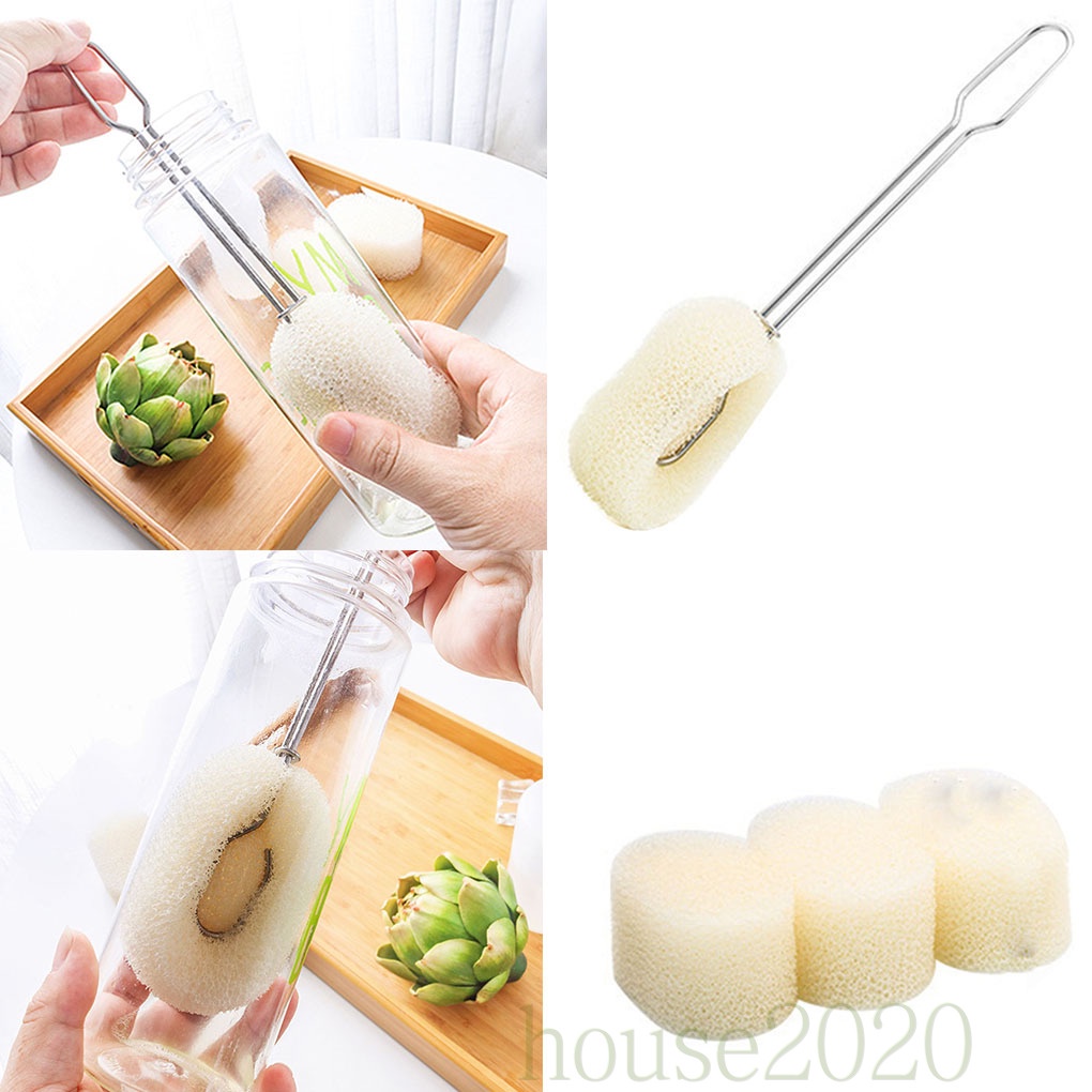 [HOUSE2020]Replaceable Sponge Cleaning Brush Stainless Stain Long Handle Cup Bottle Scrubber Washer Tool