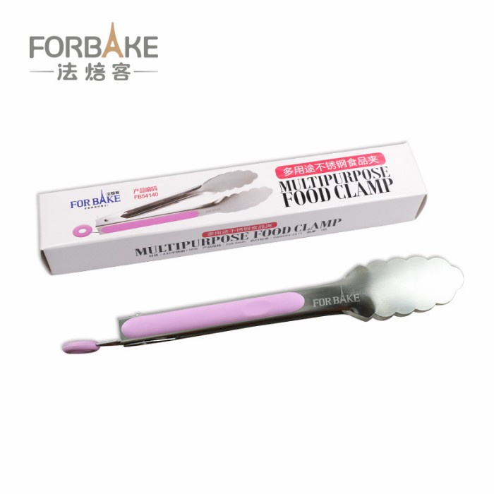 Forbake multi purpose food clip /stainless tongs Pink