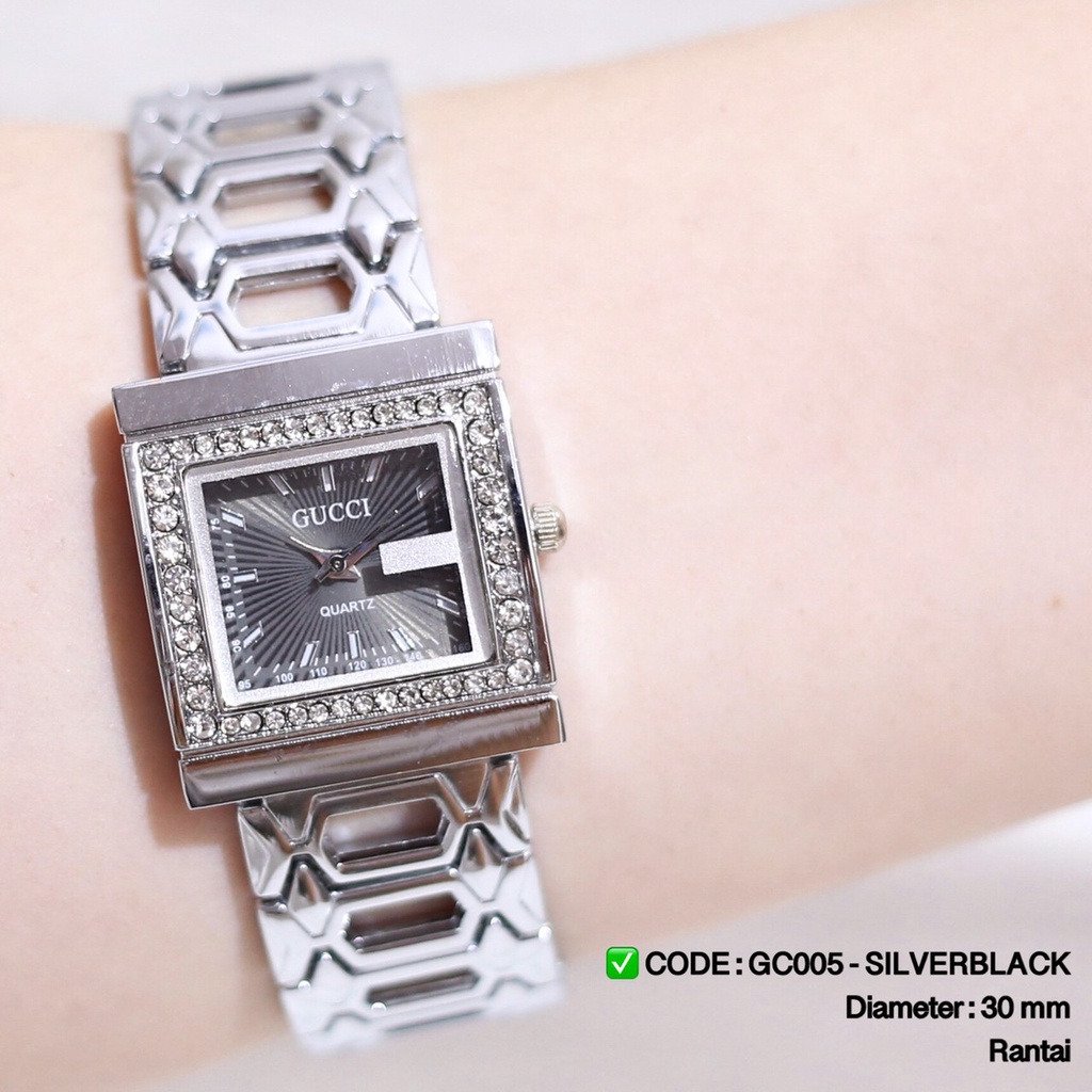 Jam tangan GUESS rantai wanita fashion cewek termurah grosir ecer stainless GR001-GC222 SILVERBLACK