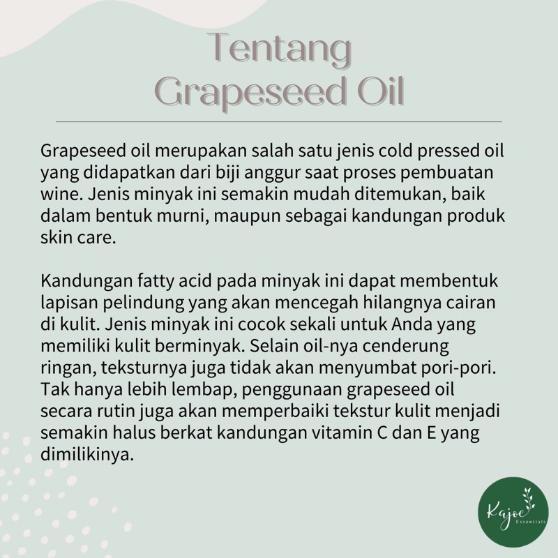 KAJOE Grapeseed Oil Carrier Oil Pure Murni Minyak Biji Anggur