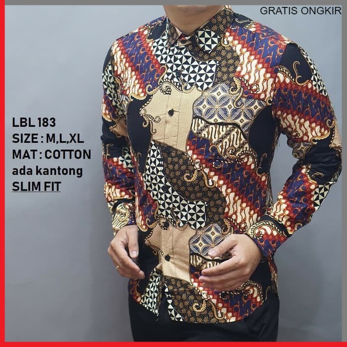 KEMEJA PRIA BATIK LENGAN PANJANG HEM BAHAN KATUN HALUS 40S  LBL183 BAJU MODERN MEWAH SLIMFIT SLIM FIT BY PENDEK JAKARTA PLATINUM