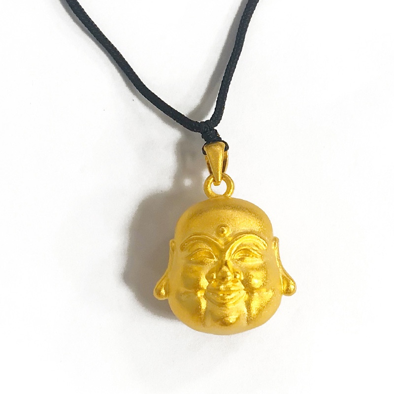 Kalung Liontin Buddha Maitreya Lapis Emas Emas Asli Kadar 375Gaya Korea Untuk Pria