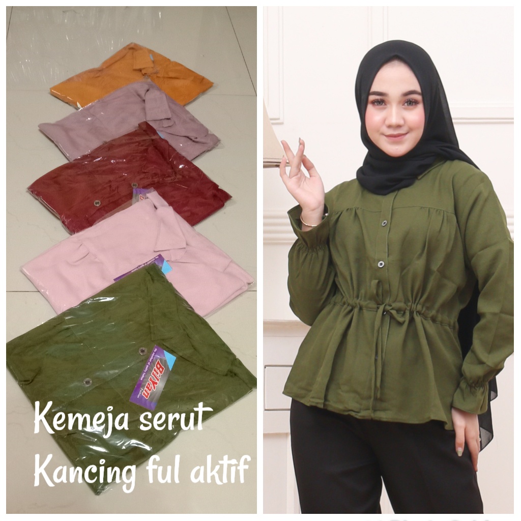 Baju Wanita Kemeja Serut  Lengan Panjang Blouse Wanita Kemeja Kantor Kemeja Lengan Panjang Blouse Kemeja Atasan NB3122n