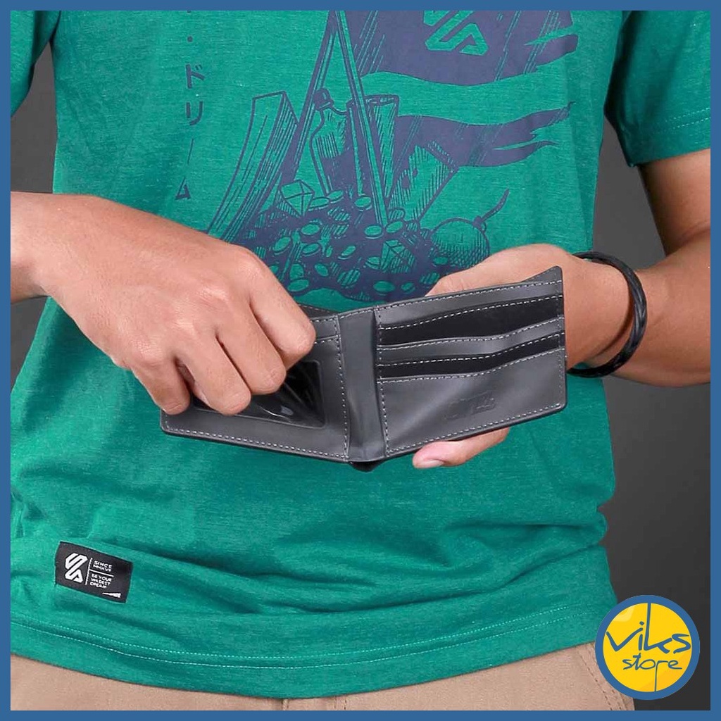 Dompet Cowok Pria Inficlo Bahan Kulit Sally Wallet Polos Hitam Abu-abu